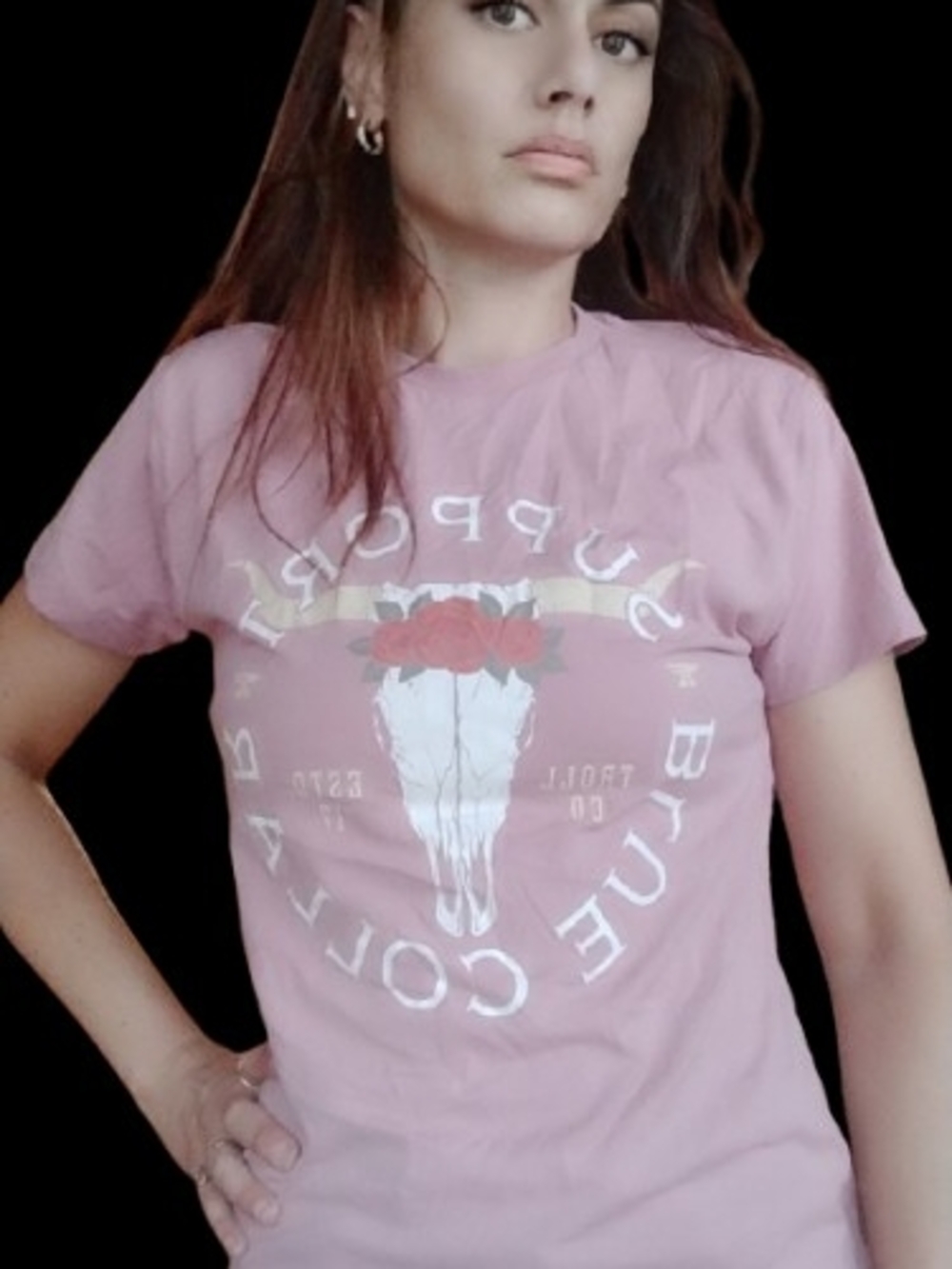Graphic Pink Tee with Floral Bull Skull